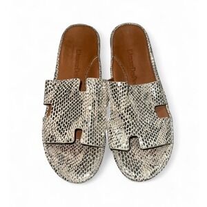L'Amour Des Pieds Catiana Women's 7.5 Silver Leather Slip on Sandals HStrap $220